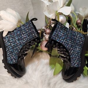 Karl Lagerfeld Paris Women's Mela Embellished Combat Booties new